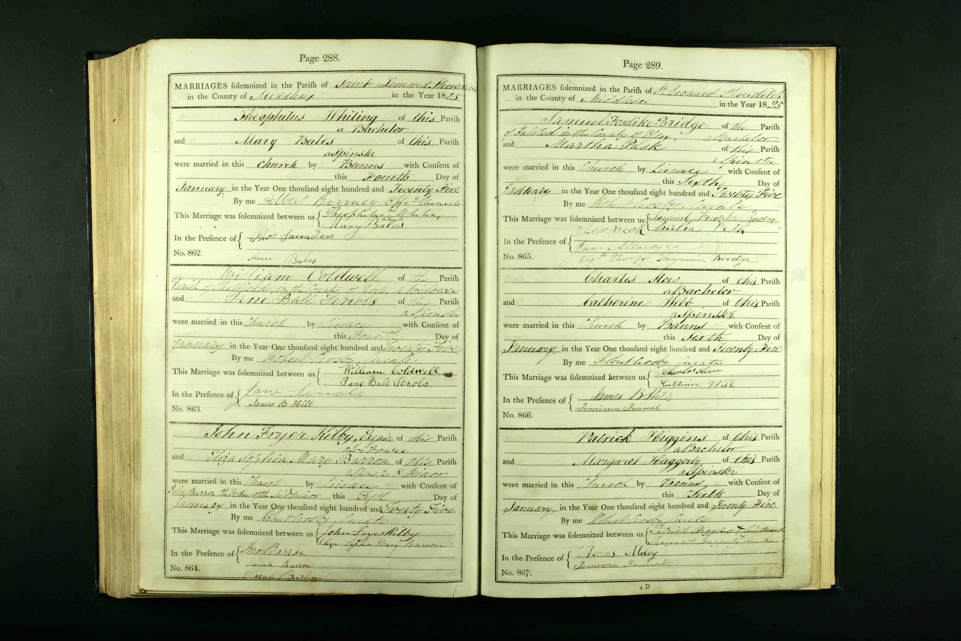 1825 marriage of Martha Pask to Samuel Fosdike Bridge